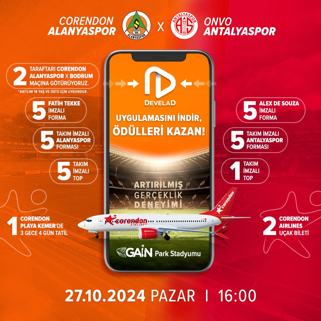 Corendon Airlines  Corendon Alanyaspor – Onvo Antalyaspor maçını   dijital dünyaya taşıyacak