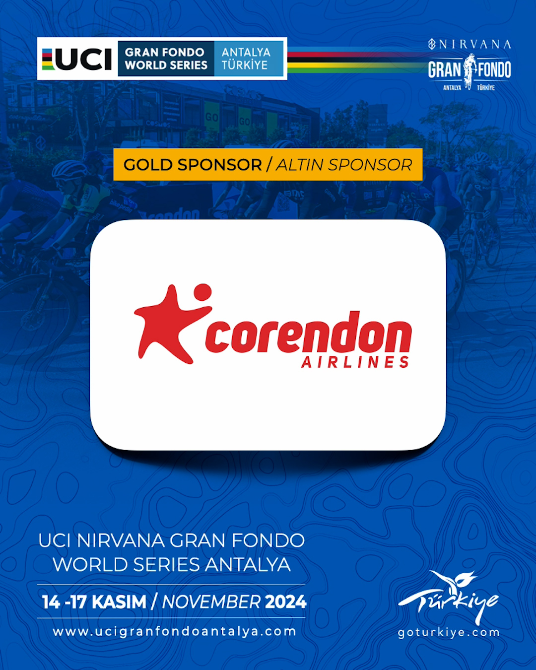 Corendon Airlines, uluslararası bisiklet yarışı “UCI Nirvana Gran Fondo World Series Antalya” ile iş birliğini sürdürüyor